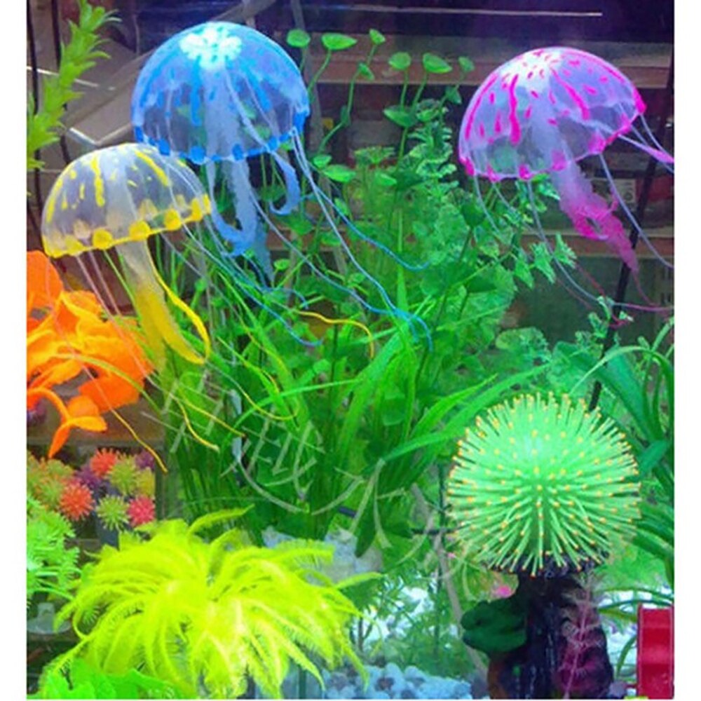Glödande effekt konstgjord silikon levande maneter fisk tank akvarium dekoration mini ubåt undervattens ornament