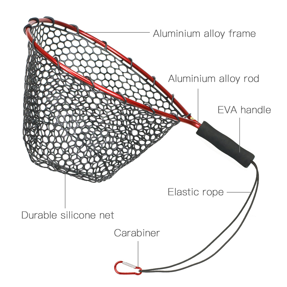 Fishing Net Fish Landing Net Aluminium Alloy Rod EVA Handle with Elastic Strap and Carabiner Accessories for Catching Fishes