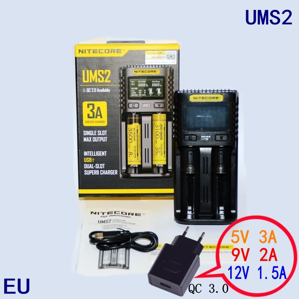 NITECOR UMS2 C4 VC4 LCD Smart Batterij Lader voor Li-Ion/IMR/INR/ICR/LiFePO4 18650 14500 26650 AA 3.7 1.2 V 1.5 V Batterijen D4