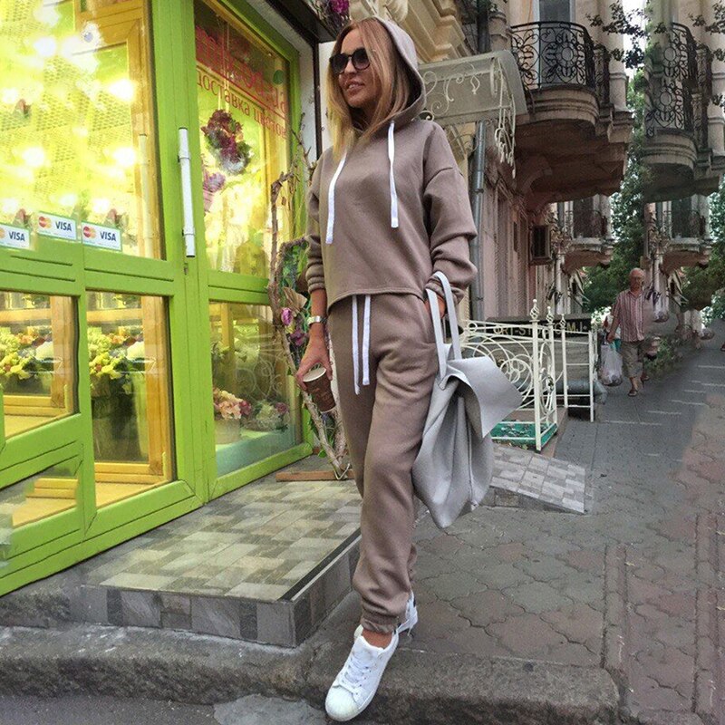 Volleybal Set Vrouwen Twee Stukken Set Hooded Oversized Sweatshirt Broek Effen Kleur Capuchon Suits Herfst Winter Casual Outfits