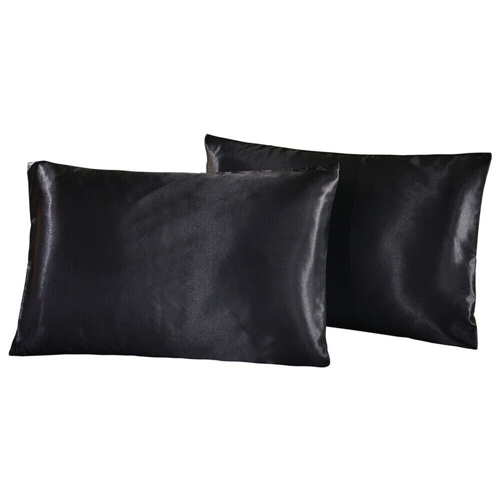 2 Stuks Zijde Satijn Kussensloop Beddengoed Kussensloop Glad Thuis Met Envelop Sluiting Twin/Queen/King Size: Black