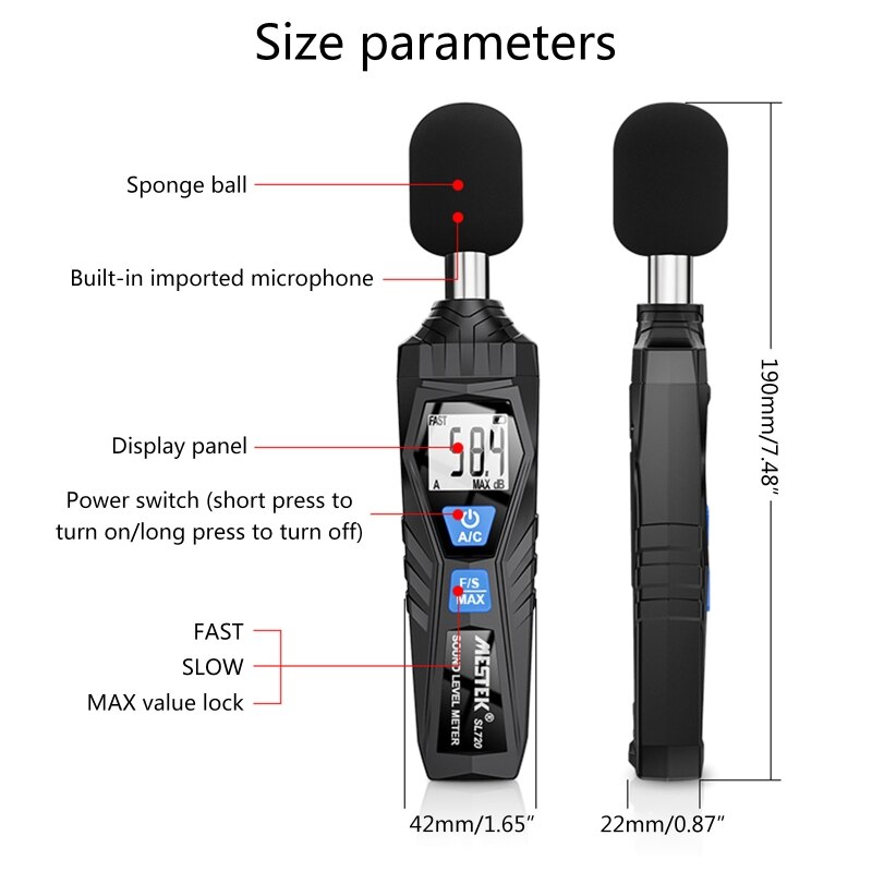 Decibel Meter Digital Sound Level Meter Handheld Audio Noise Meter Tester w/ LCD Display Measuring 30-130dB Accuracy 2.0 G8TB