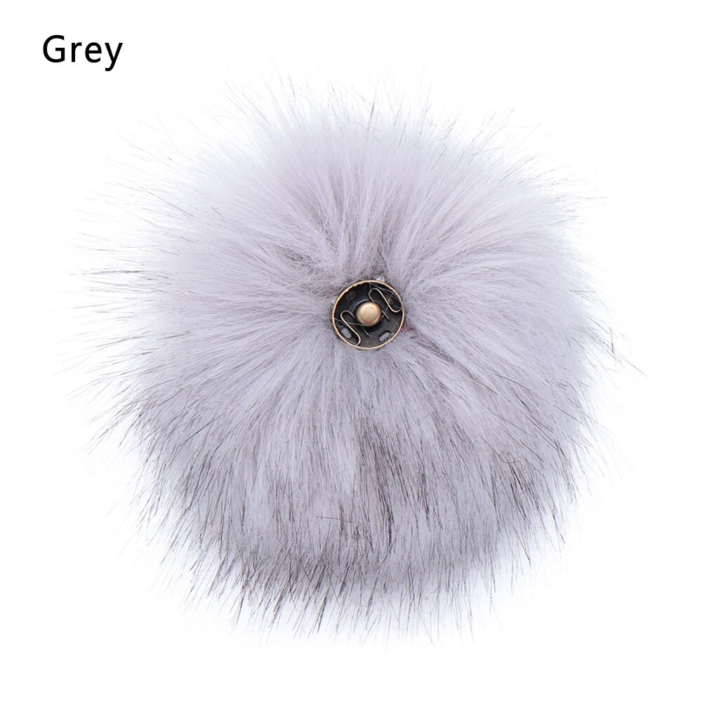 1pc boules de poils en fausse fourrure de renard douces et colorées, bouton-pression, boucle, bonnet tricoté, pompon, sacs à vêtements, accessoires de couture, outils: Gris