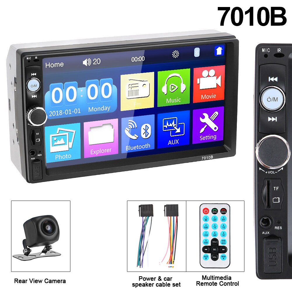 Bilradio 2 din  hd 7 " autoradio multimediaspelare 2 din pekskärm auto audio bilstereo  mp5 bluetooth usb tf fm kamera: 7010b med kam