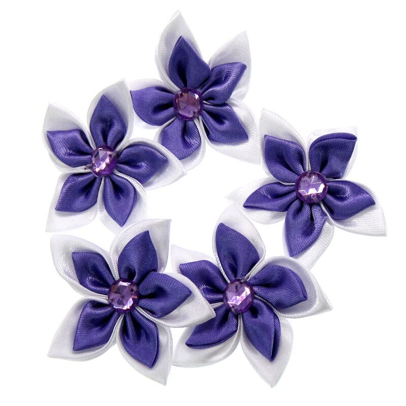 20 Stücke Satin- Blumen Strass Sternförmigen 2 Schichten Applikationen Nähen Haar Bogen Zubehör Handwerk Dekorationen 5,0 cm: Muster 4
