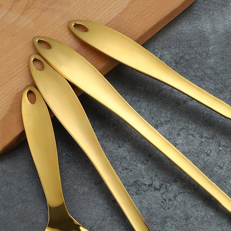 1PC Stainless Steel Cooking Tools Golden Kitchen Utensils Turner Soup Ladle Strainer Spoon Public Colander Pasta Server Cookware