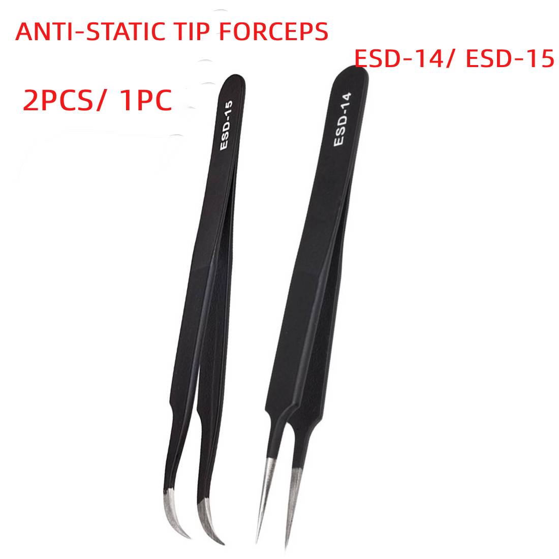 Anti-Statische Gebogen Rechte Tip Pincet Precisie Solderen Pincet Set Elektronische Esd Pincet Tool 2 Stuks/1Pc ESD-14 ESD-15
