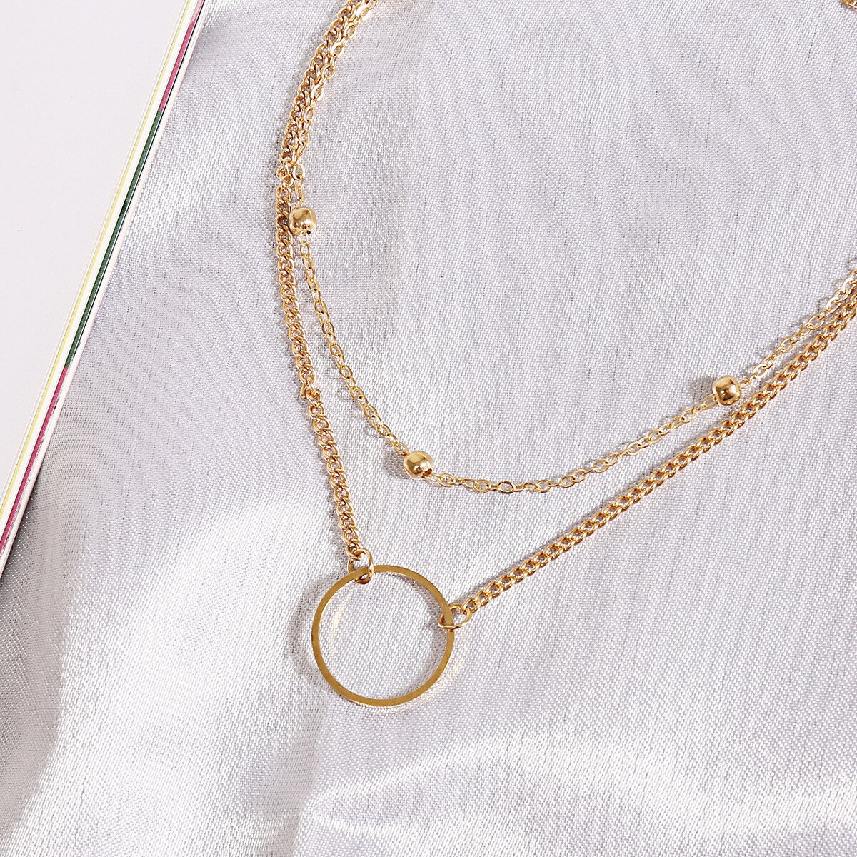 Modern Choker Necklace Two Layers Round Necklaces Gold Color Necklace Choker Jewelry For Women