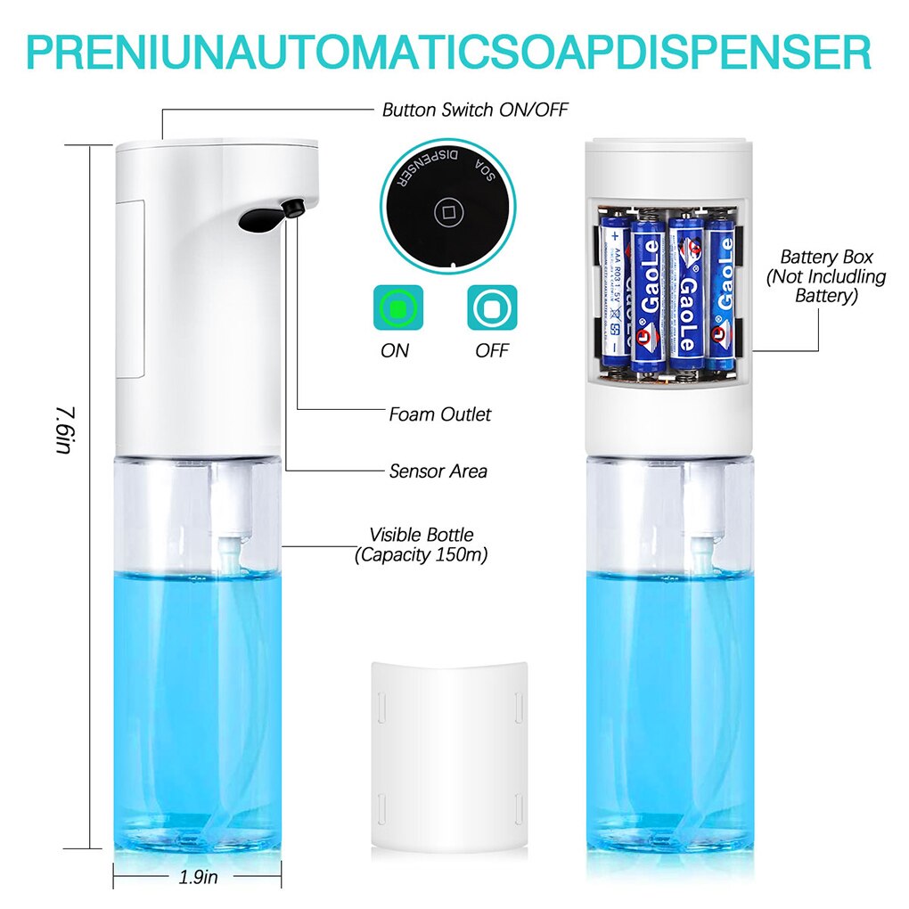 150/350/500ml Automatic Soap Dispenser Home Bathroom Kitchen Touchless Induction Foaming Machine Battery Powered Soap Dispenser