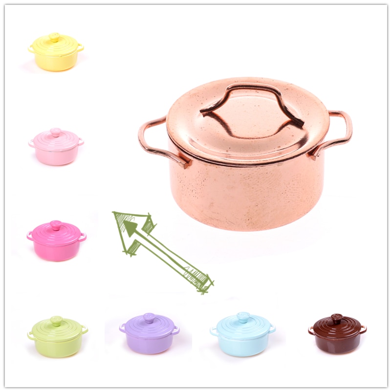 Mini tableware dish bowl Copper Pot with Lid tableware set Dollhouse Miniature Toy Doll Food Kitchen living room Accessories