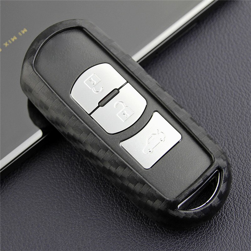 Carbon Fiber Key Fob Chain Protective Case Cover Accessories Fit For Mazda 3 6 CX3 CX5 CX9 MX5: Without keychain