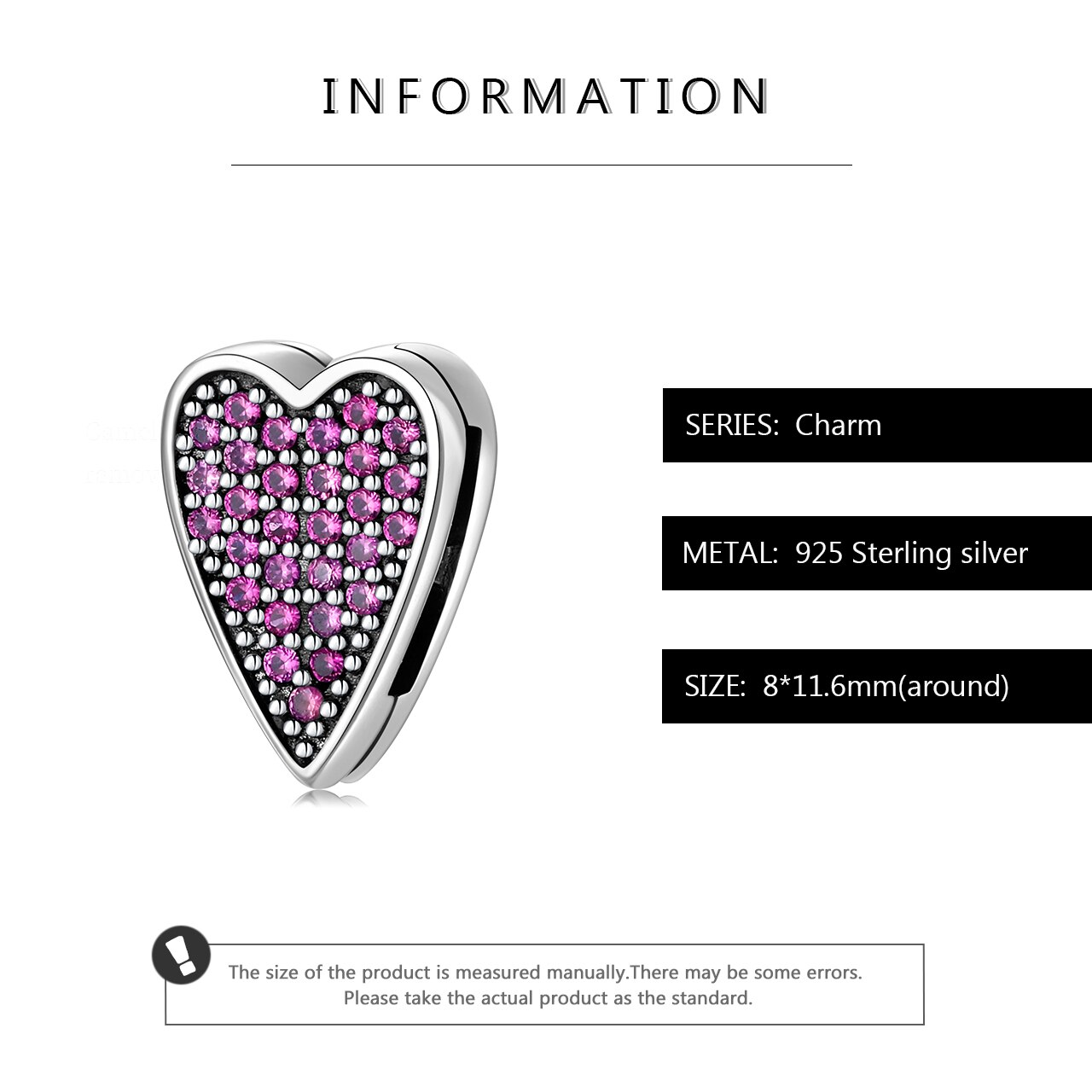 Venda Hot 925 Sterling Silver Rosa Zircon da Forma Do Coração Clipes Encantos Fit Pulseira Jóias Contas de Tomada de Reflexão