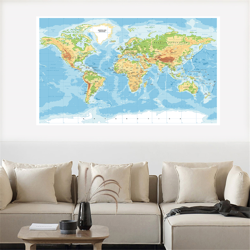225*150cm The World Map Mercator Projection Non-woven Canvas painting Large Poster Wall Decor Home Decoration School Supplies
