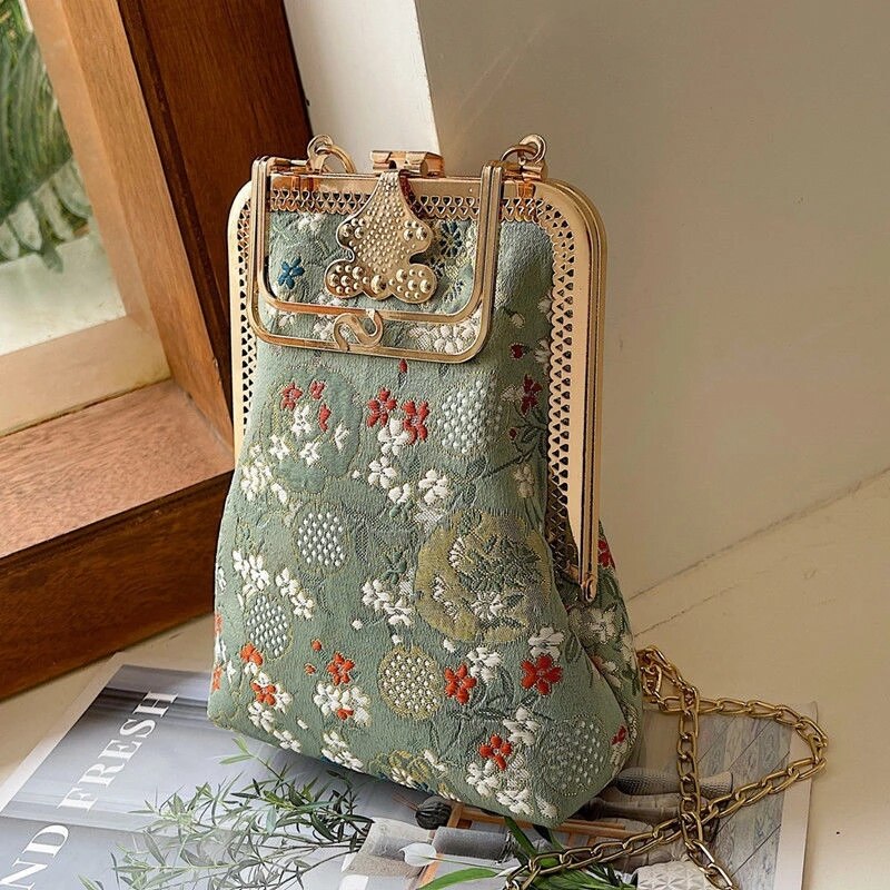 Handgemaakte Vintage Mode Bloemen Telefoon Shell Tassen Chic Lady Chain Vrouwen Schoudertas Crossbody Tassen Tote Vrouwen Handtassen Portemonnees: women bag 2