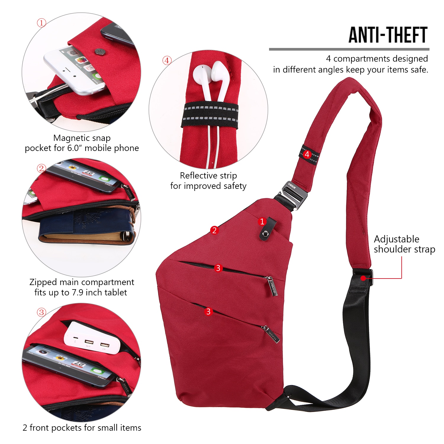 Sling Backpack Chest Bag Lightweight Outdoor Sport Travel Hiking Anti Theft Crossbody Shoulder Pack Bag Daypack Chest Pack