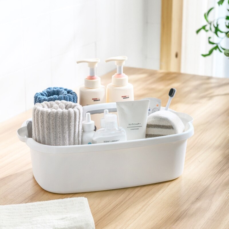 Portable Storage Basket Cleaning Caddy Storage Organizer Tote with Handle for Laundry Bathroom Kitchen Spray Bottles Cloths Brus