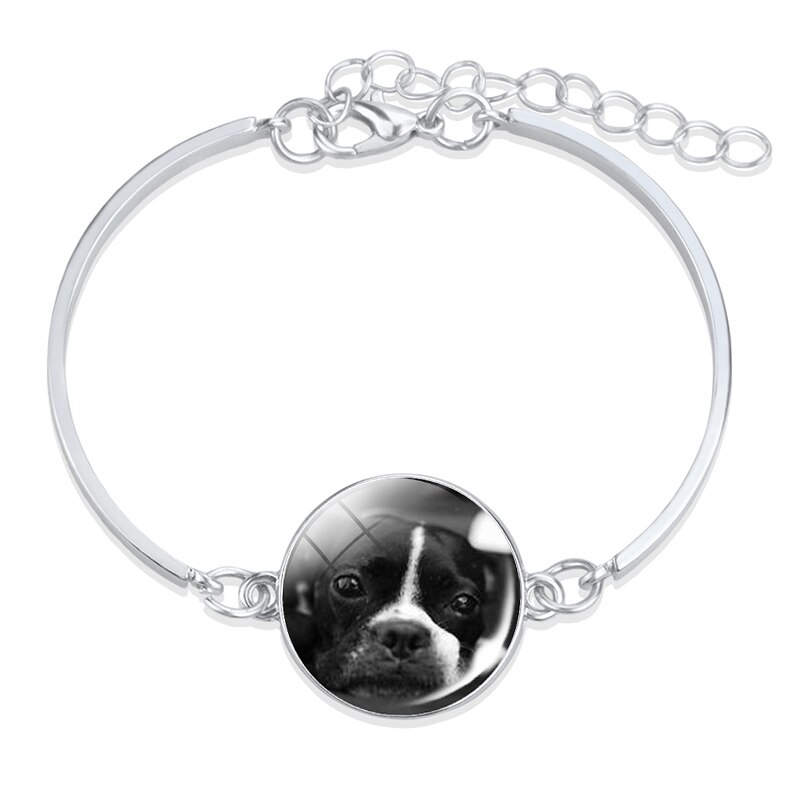 1pc Bulldog de Metal de Color plata Pulsera Retro Animal perro Cabochon de vidrio de bisutería con de barras brazalete de las mujeres accesorios: 3