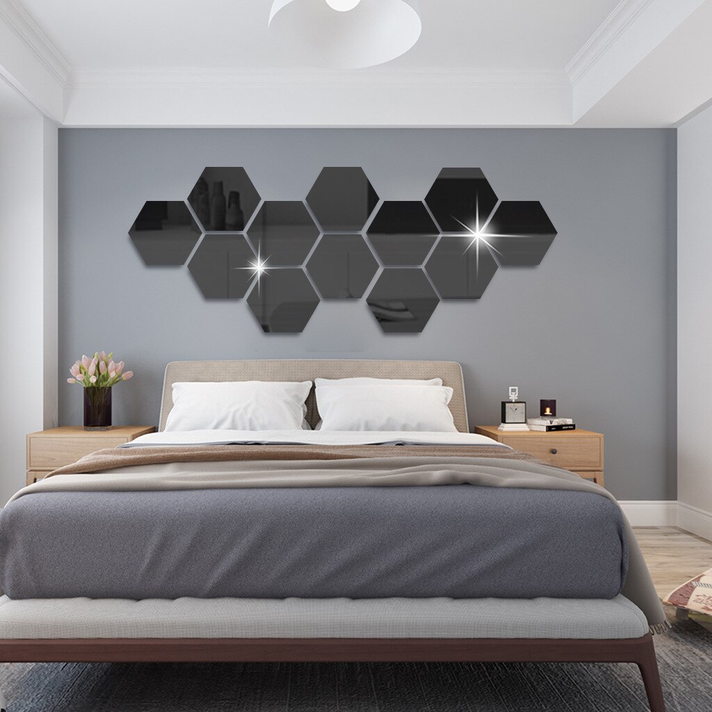 24Pcs Hexagon Mirror Sticker Self-adhesive Mosaic Tiles Bathroom Decorative Mirror Stickers