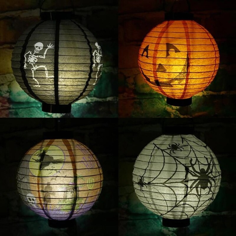 1PC Luminous Paper Lantern Halloween Decoration LED Hanging Lantern Light Halloween Horror Atmosphere Props Decoration