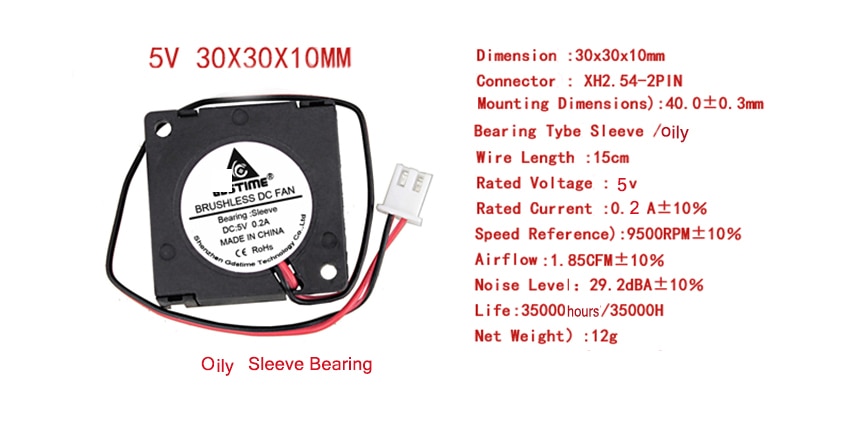 1 Pc 30 Mm 3D Printer Fan 5V12V 24V 3010 Blower Printer Cooling Accessoires Dc Turbo Ventilator Radial fans 30*30*10 Mm: 5v oily bearing