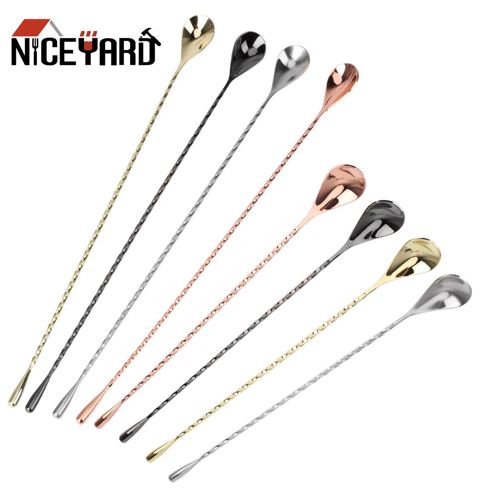 Niceyard rustfrit stål bar tedråbeske 30/40cm spiralmønster blande cocktail ske røre ske bar værktøj