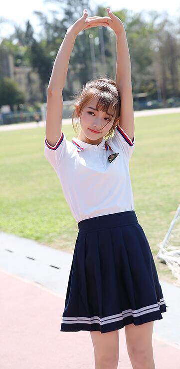 Students Summer School Uniform Boy Girls Polo Shirt School Wear Student Uniform Cheerleading Clothes Sportswear D-0563: GirlsA / S