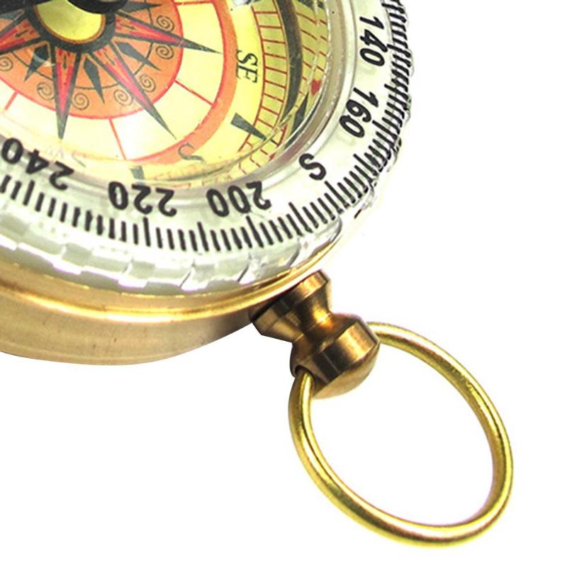 Portable Pocket Brass Gold Plated Copper Compass for Outdoor Camping Hiking Navigation with Noctilucence Display Outdoor Tools