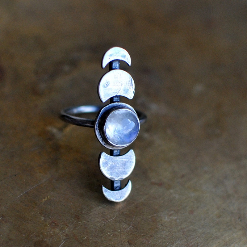 Jahrgang Mond Phase Ring Handgemachte Mondstein Finger Band Schmuck Sprichwort sterben Mond ist Helle oder schwach und Sie Können wachs oder schwinden