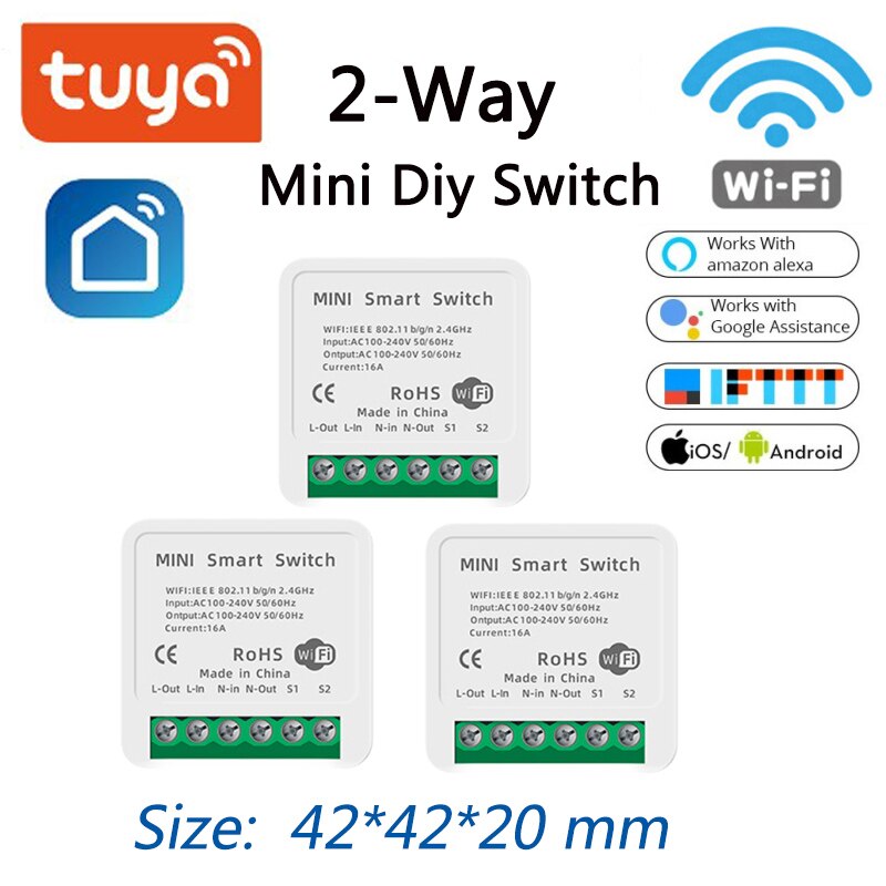 16A Tuya Mini Smart Switch Wifi 2-Way Home Diy Afstandsbediening Modules App Voice Timer Schakelaars Compatibel Met alexa Google Thuis