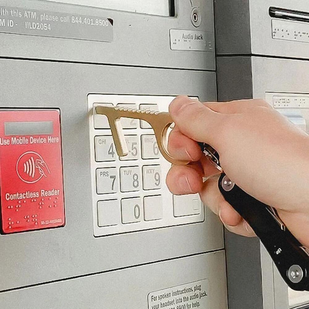 Przenośna prasa EDC mechanizm otwierania drzwi zapobieganie narzędzie higiena ręka antybakteryjny aluminiowy uchwyt kluczowy wisiorek akcesoria robić izolacji bez dotyku