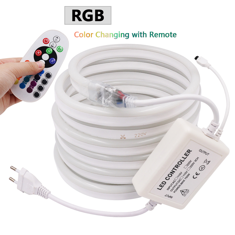 Enseigne au néon étanche avec télécommande, bande lumineuse flexible, ULau néon, SMD 220, 5050, RVB, 80LED/m, 2835 LED/m, 120 V