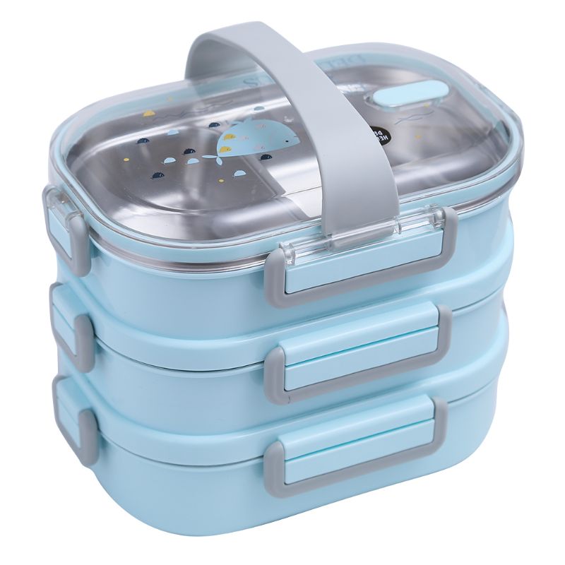 Lunch Box Stainless Steel Children's Lunch Box for School Picnic Camping: Blue-3