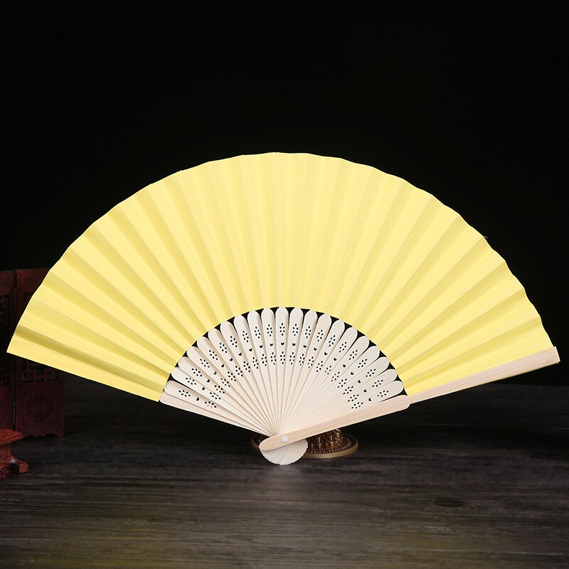 10 Pcs / Lot Pattern Folding Dance Paper Hand Fan Wedding Party DIY Favors: yellow