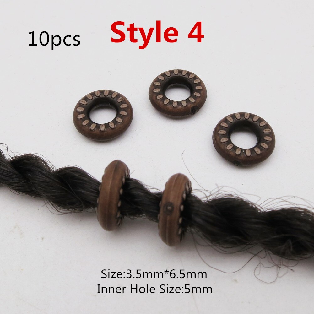 10 st/förpackning träimitation plast virkat hår fläta dread dreadlock pärlor ringar tub för håraccessoarer: 10 st stil 4