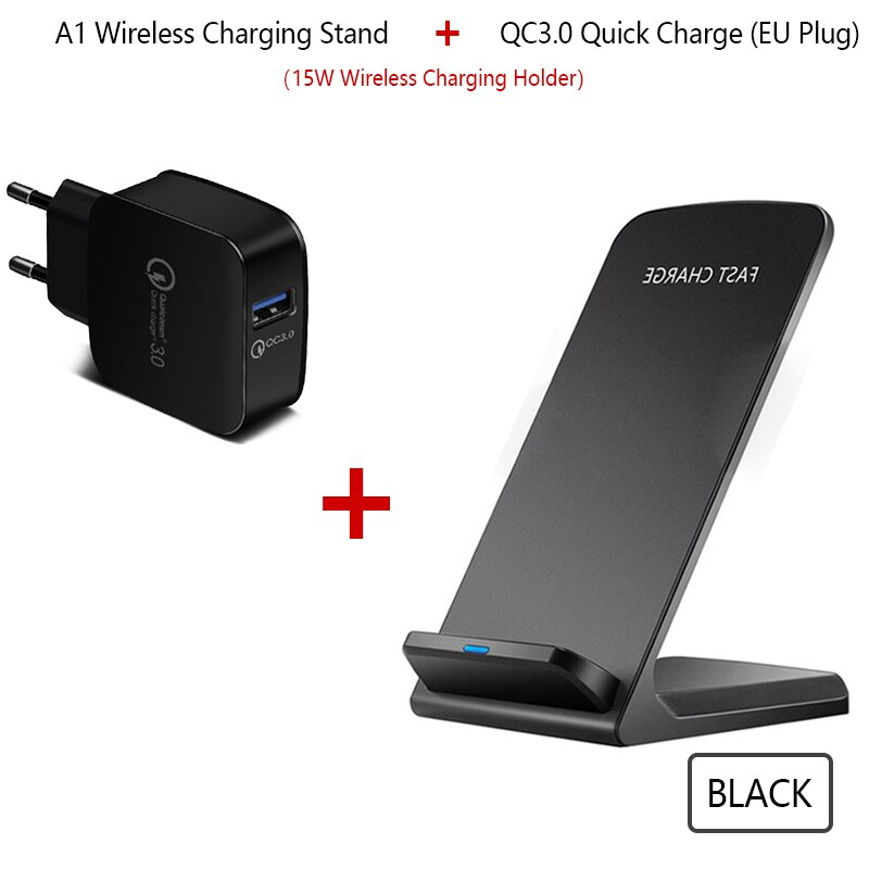 20W Schnelle Drahtlose Ladegerät Stehen 5W Drahtlose Aufladen Pad für Apfel Airpods Profi 2 iPhone 11 12 Profi max Xr 8 Ladestation Halfter: QC3.0 Stand Schwarz
