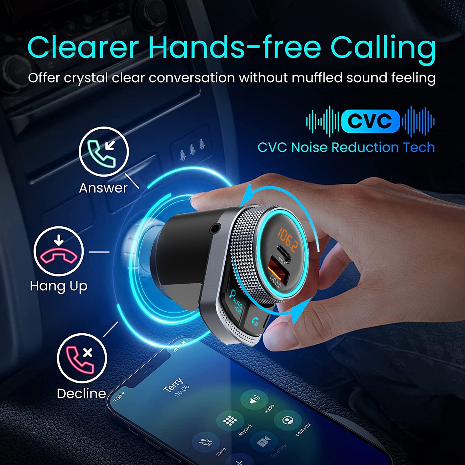 JINSERTA Car Bluetooth 5.1 FM Transmitter Wireless Kit Handsfree Mp3 Player Lossless Music Play USB QC3.0 PD24W Quick Charger