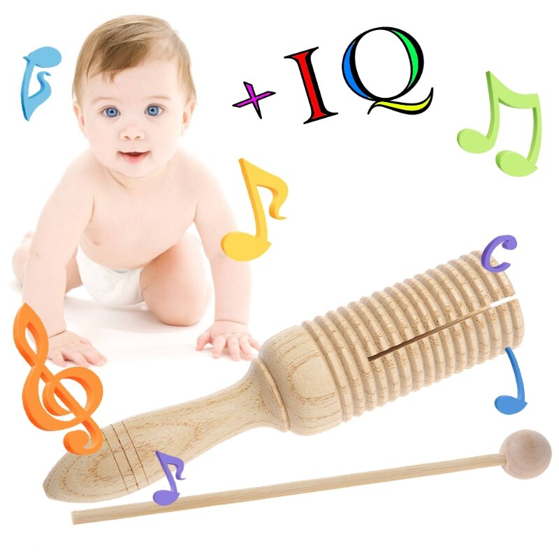 Enkel trä agogo guiro ton block slagverk med vispar musikalisk leksak kid
