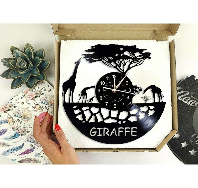 African Giraffe LED Vinyl Record Wall Clock - Nursery Room Wall Decor Ideas for Children -Unique Art