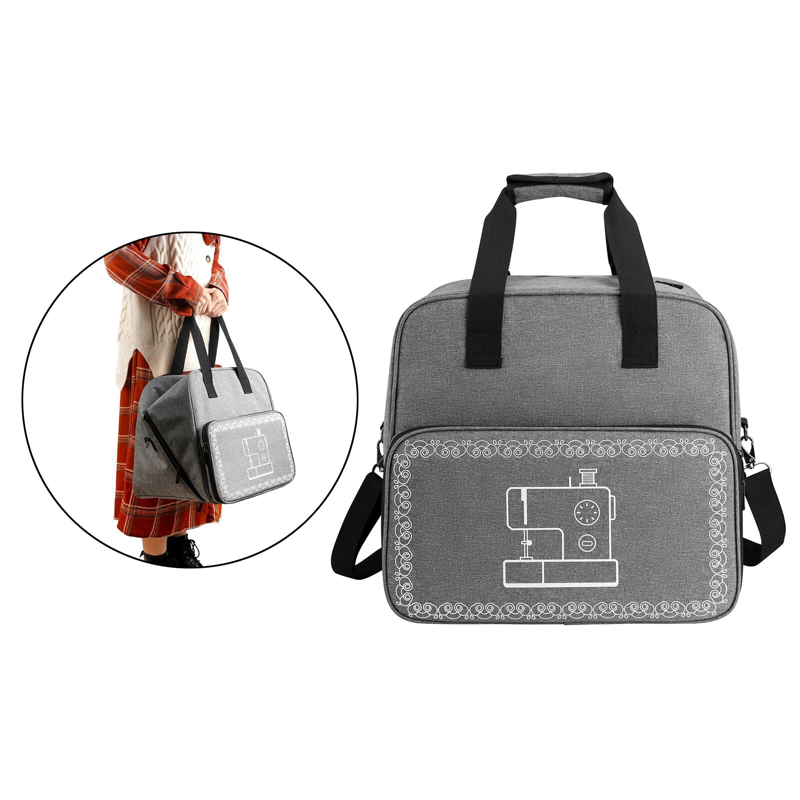 Foldable Sewing Machine Carry Case Padded Storage Cover Bag with Extra Pockets