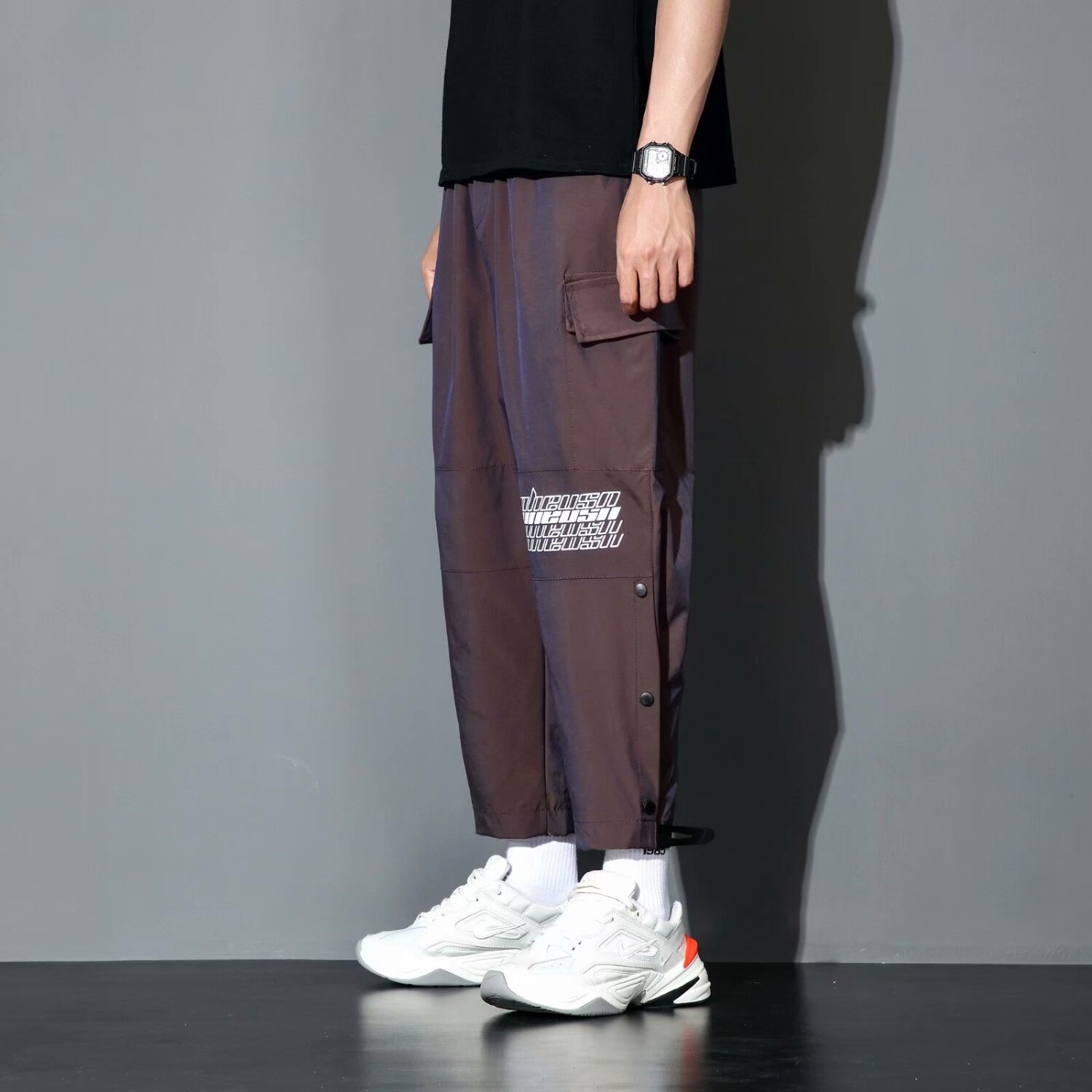 Zazomde streetwear last bukser herre reflekterende løs hofte hopp fritidsbukser herre harem bukse harajuku jogger joggebukse herre bukser: Xxl / Ck33 brune