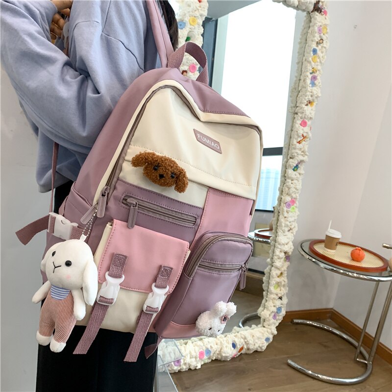 Trendy Colorful Women Travel Backpack Waterproof Nylon School Backpack for Teenage Girls Boys College Book Laptop Rucksack