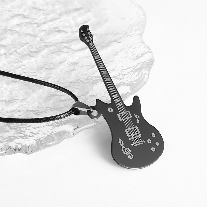 Collar con colgante de guitarra musical de acero inoxidable, accesorios de joyería para músico, hombres y mujeres, Punk, Hip Hop, Rock, instrumentos musicales: Azul de zinc