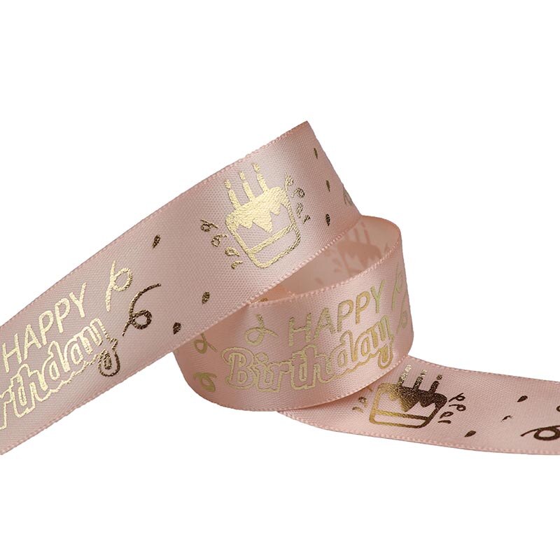 25mm Birthday Ribbon Happy Birthday Printed Satin Ribbon For Birthday Wrapping Birthday Party Decoration Accessories Ribbon: Coral