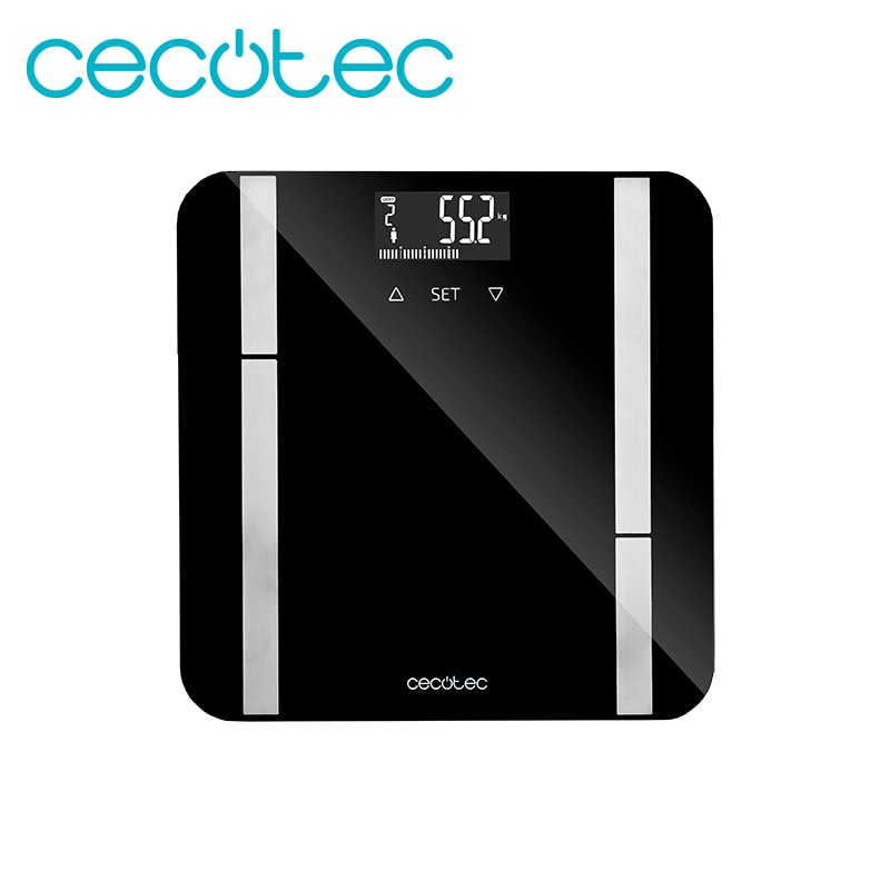 Cecotec Surface Precision 9450 Full Healthy Báscula Eléctrica de Baño Digital Inteligente con Plataforma De Cristal Templado Pantalla LCD Máxima 180kg Incluye Cinta Métrica Medición Precisa de 10 Parámetros