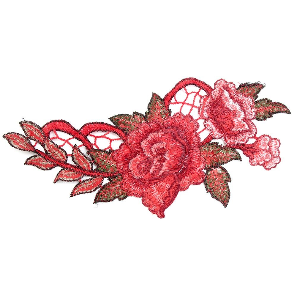 1pc/1 par röd broderi ros blomma sy på patch badge väska hatt jeans klänning applikationer hantverk klädtillbehör
