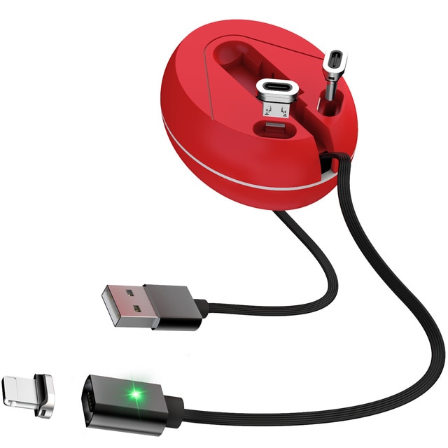 3 in 1 magnetische kabel snel opladen usb type c micro-oplaadkabel datakabel intrekbare magneet oplaadkabel voor iphone xs max x: Rood
