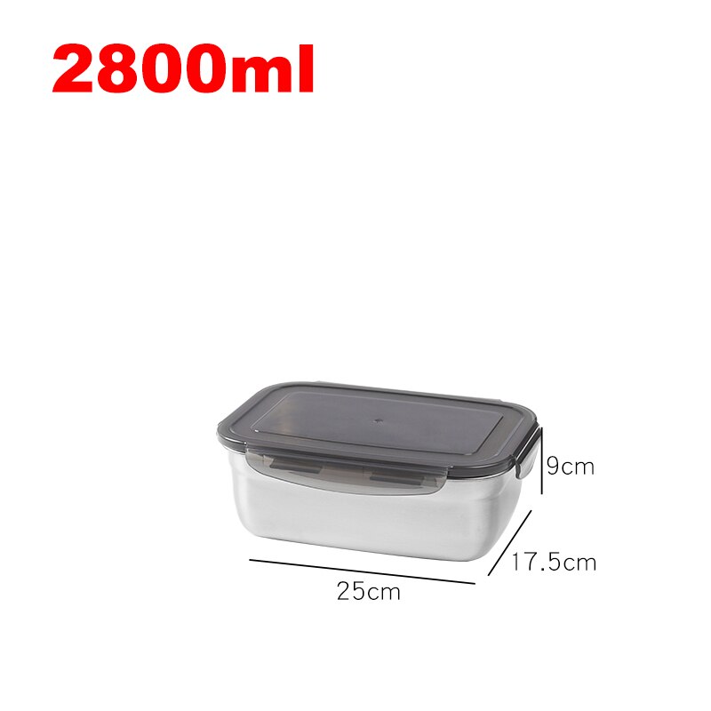 0.39- 3.7L Kids School Bento Box Rvs Afdichting Lekvrij Picknick Voedsel Container Metalen Draagbare Reizen Lunchbox Dining: 2800ml- Rectangle