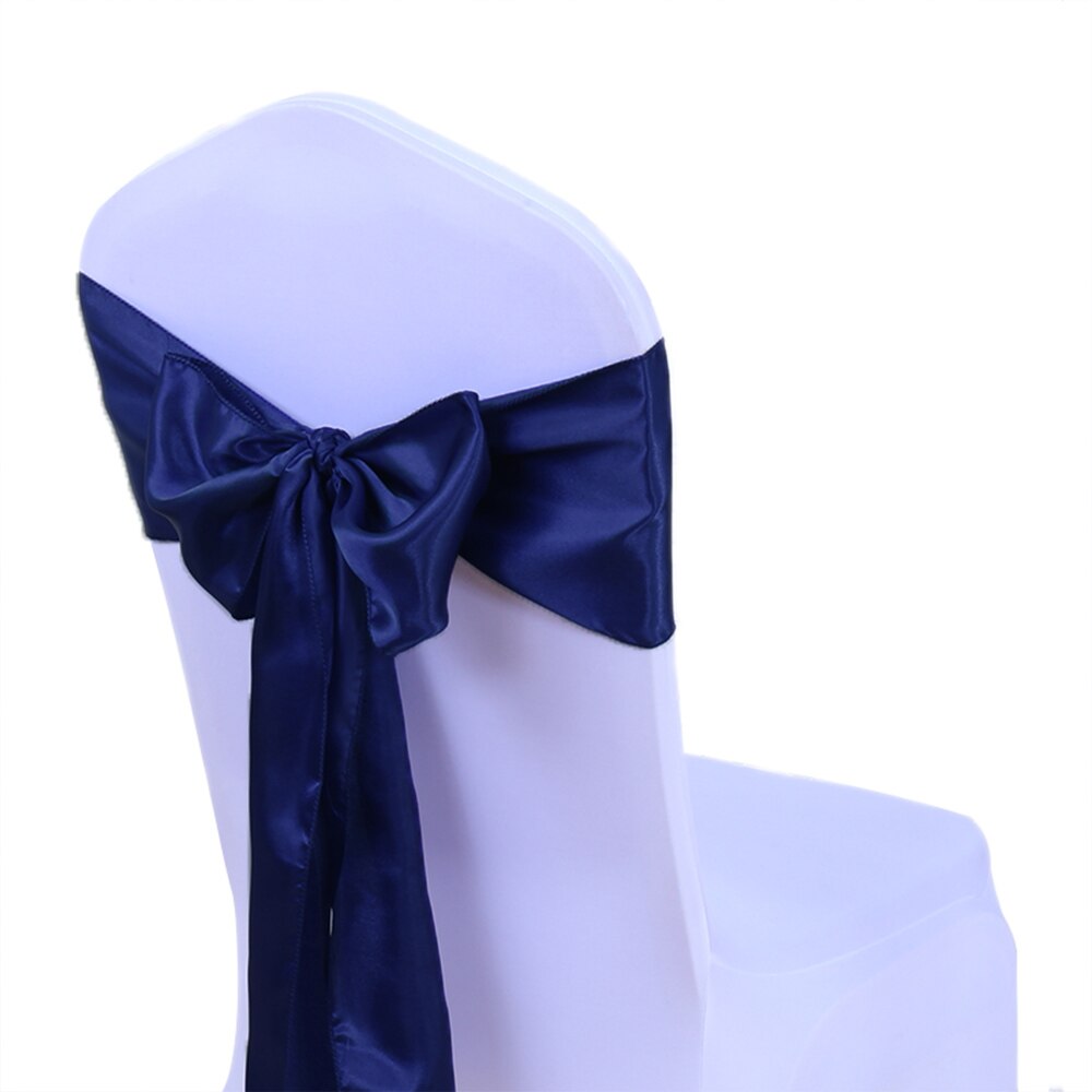 GRATIS 25 stk/partij Stoel Sjerpen Bow Tie 7 &quot;X 108&quot; Bruiloft Stoel Satijnen Sjerpen Gold Cover Bruiloft decor Party Banquet Venue: Navy Blue