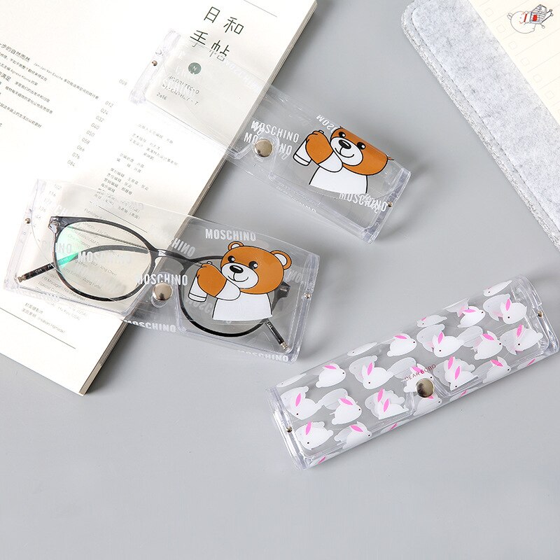 Kawaii Cartoon Transparante Plastic Bril Protector Case Metalen Knop Zonnebril Doos Fruit Dier Etui Opbergtas