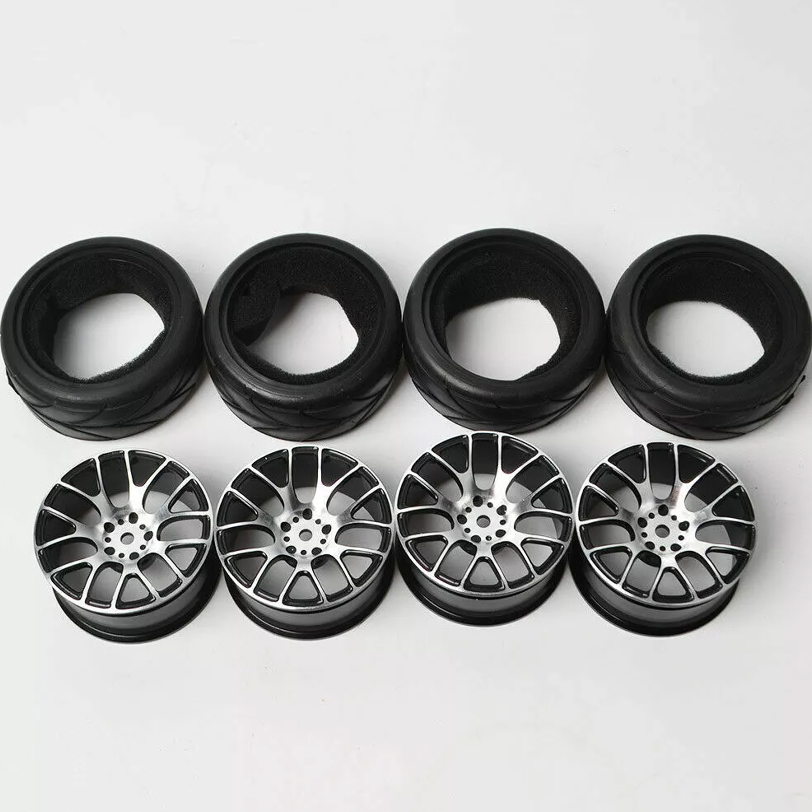 1/10 4 STKS Aluminium RC Wielen & Banden Set met Lichtmetalen Velgen - Lichtgewicht Prestaties Upgrade onderdelen voor On-Road Toerwagens